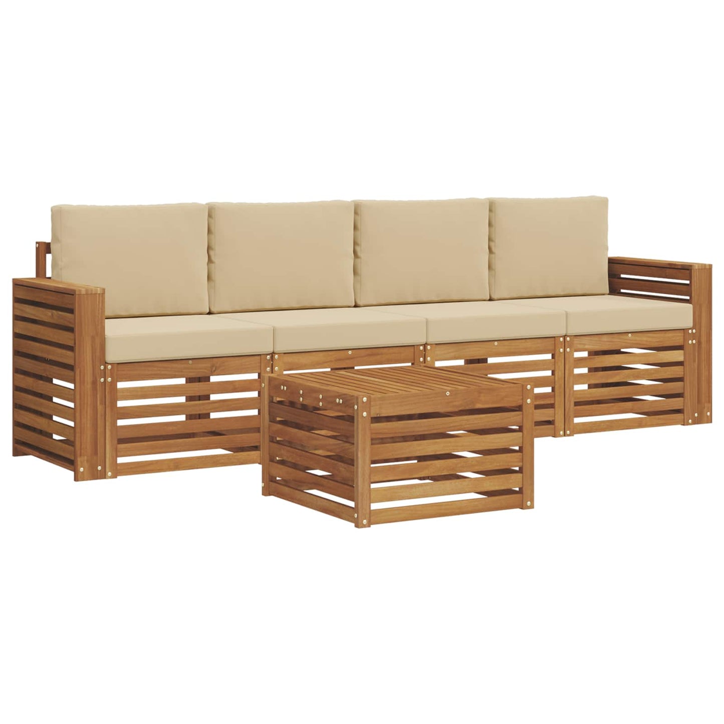 Set divani Naturale e Beige Legno di Acacia Massello