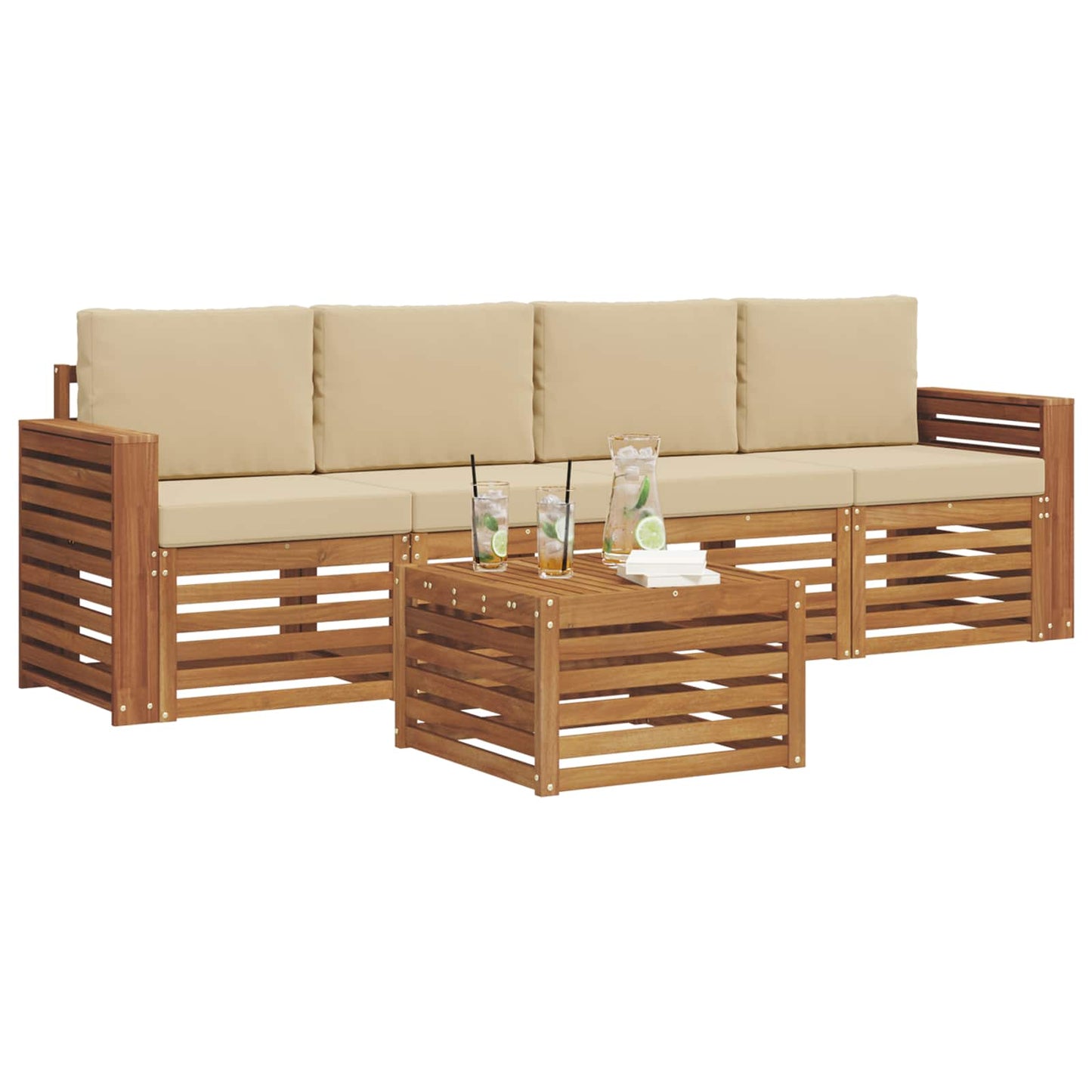 Set divani Naturale e Beige Legno di Acacia Massello
