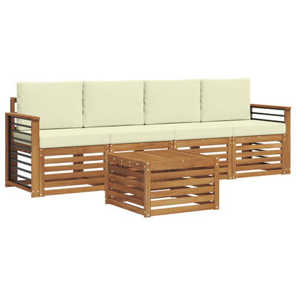 Set divani 5 pcs Naturale e Crema Legno di Acacia Massello