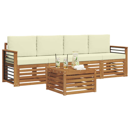 Set divani 5 pcs Naturale e Crema Legno di Acacia Massello