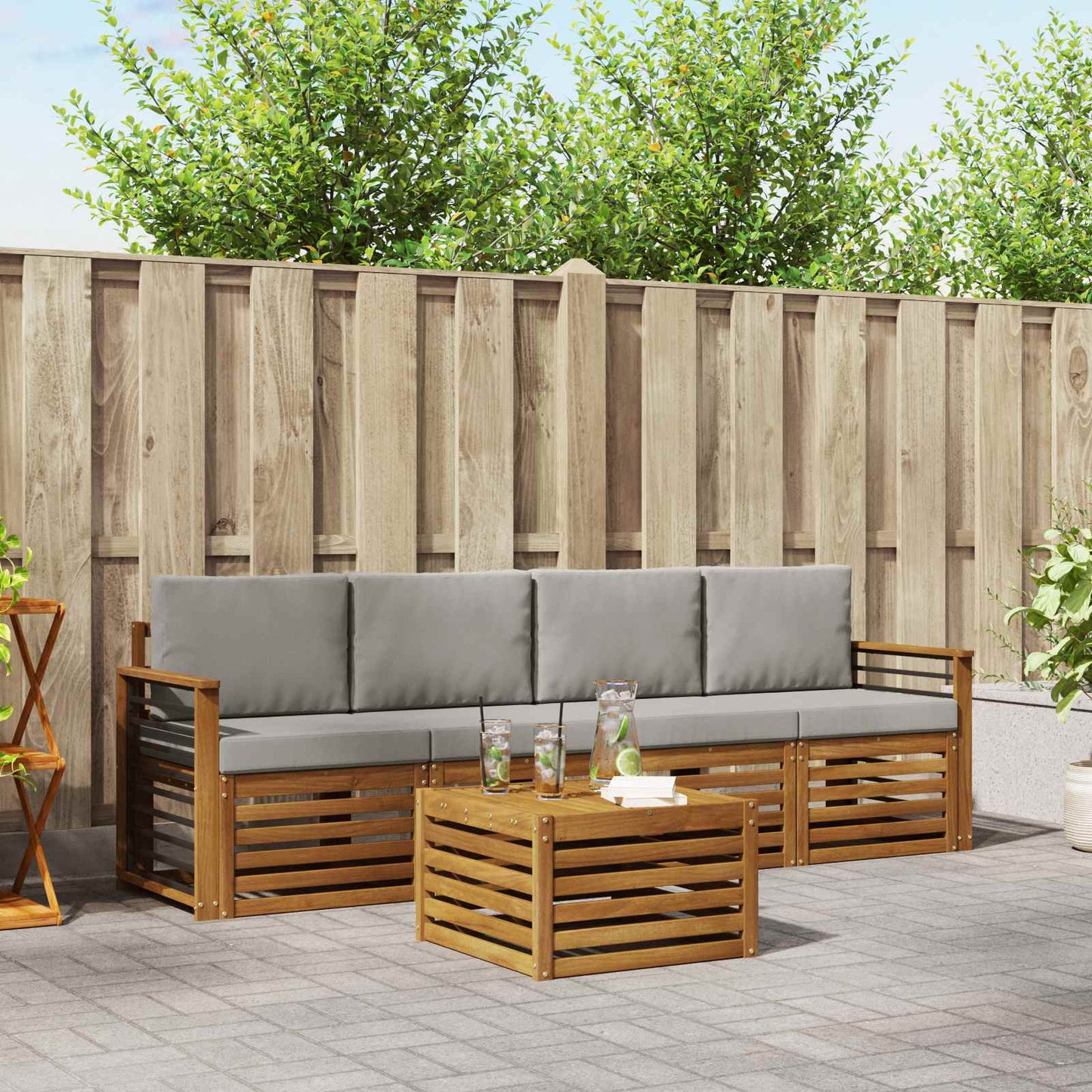 Set divani con cuscino 5 pcs Grigio Naturale e Chiaro