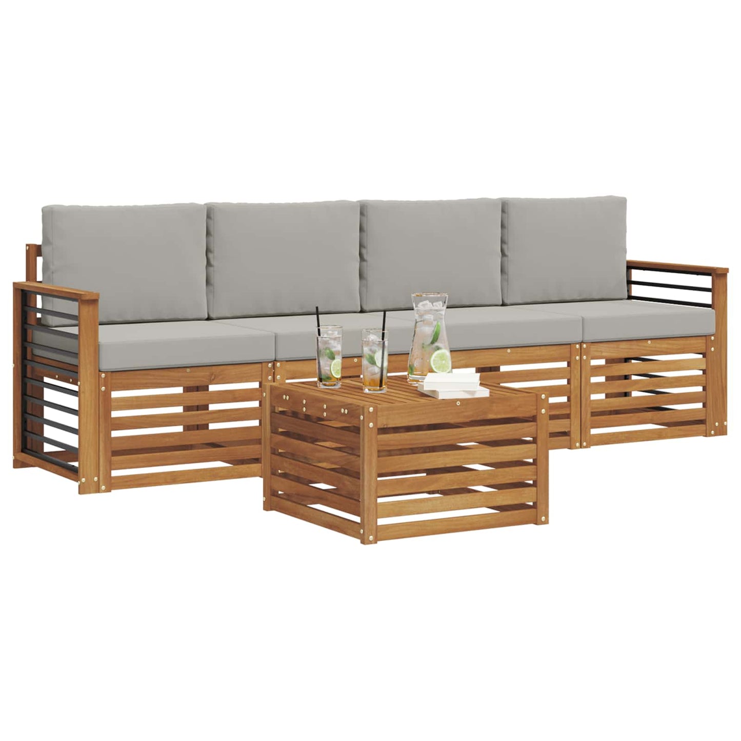 Set divani con cuscino 5 pcs Grigio Naturale e Chiaro