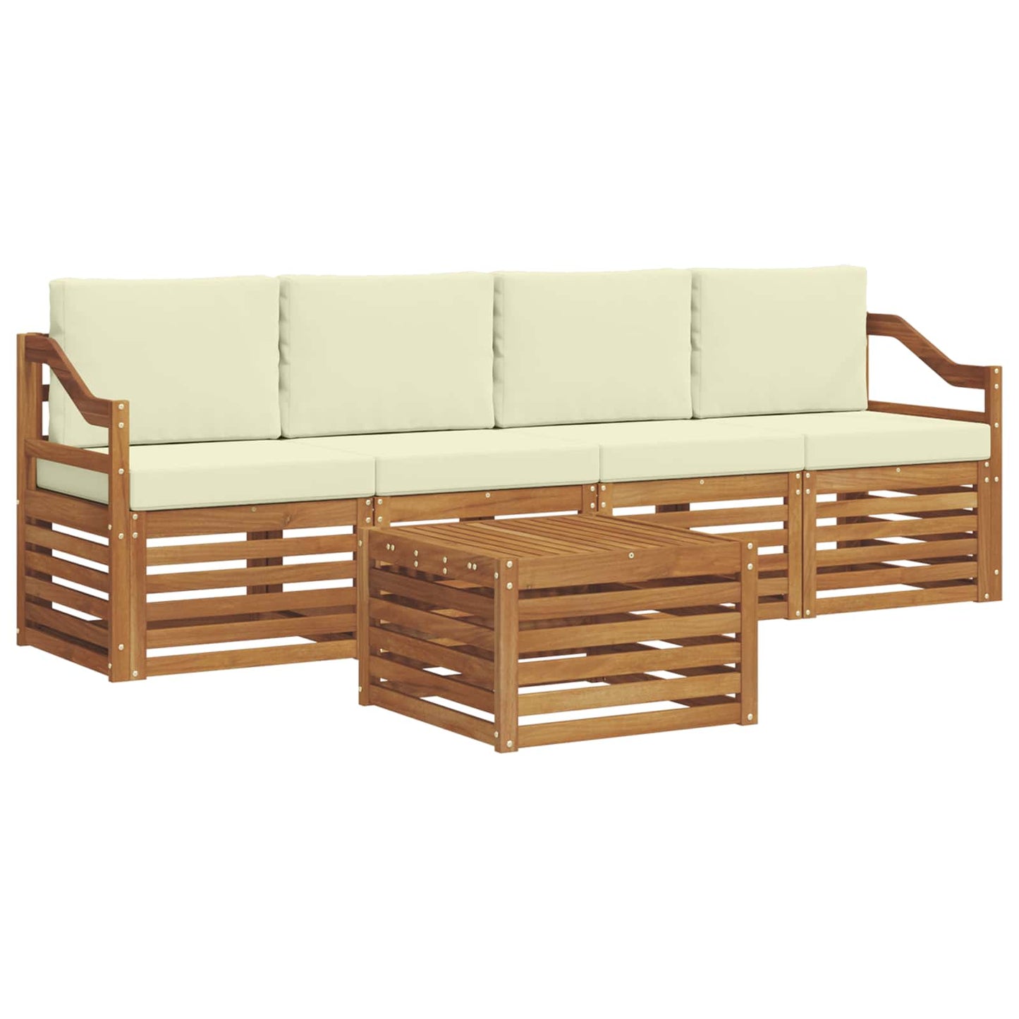 Set divani 5 pcs Naturale e Crema Legno di Acacia Massello