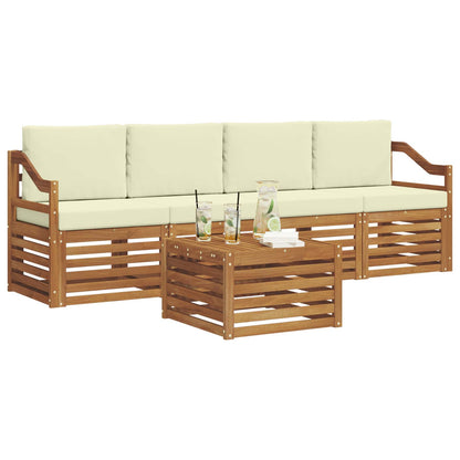 Set divani 5 pcs Naturale e Crema Legno di Acacia Massello