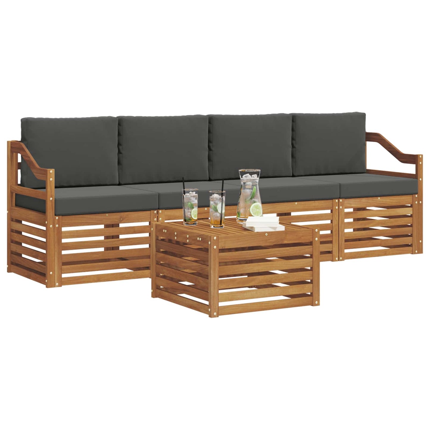 Set divani Naturale e Antracite Legno di Acacia Massello