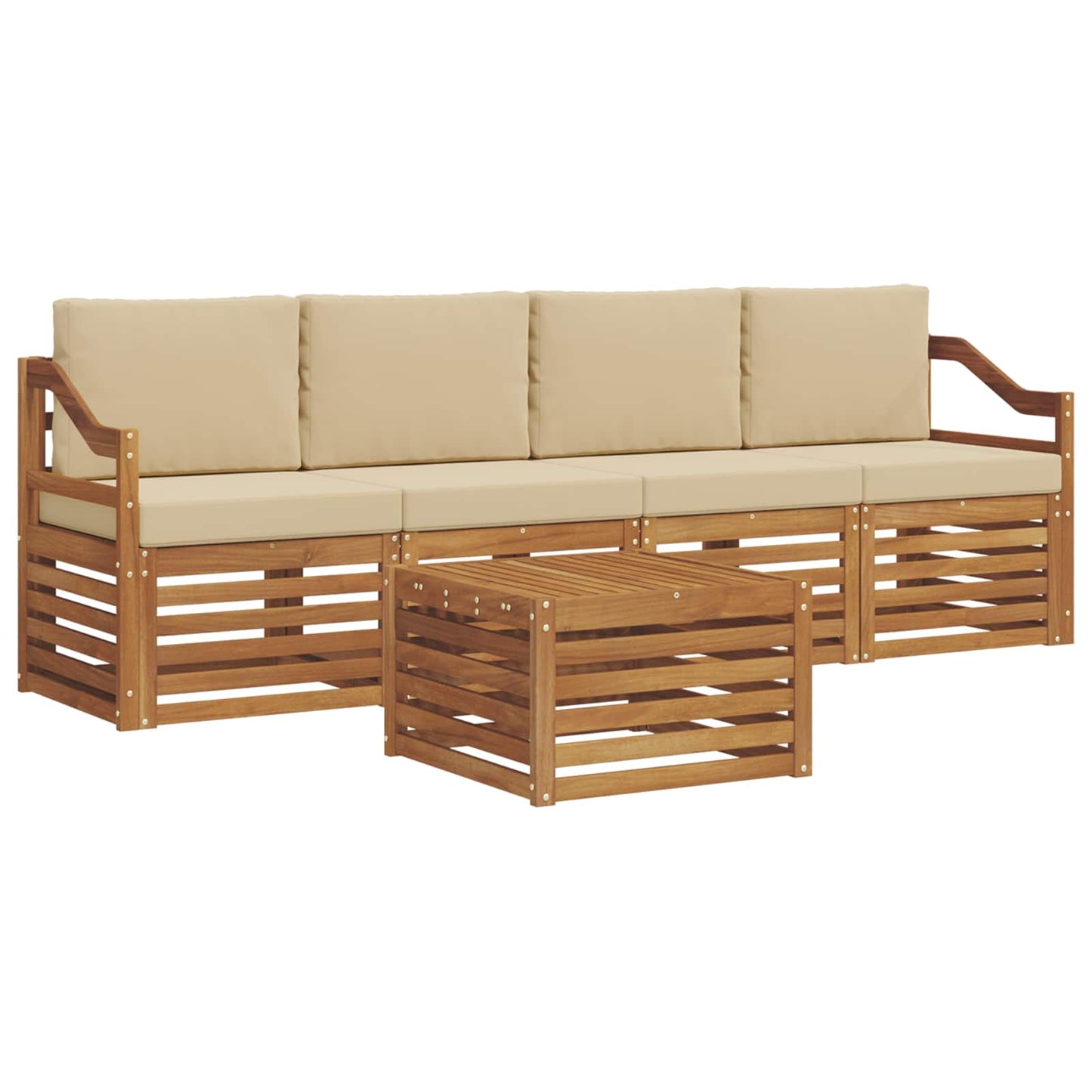 Set divani Naturale e Beige Legno di Acacia Massello