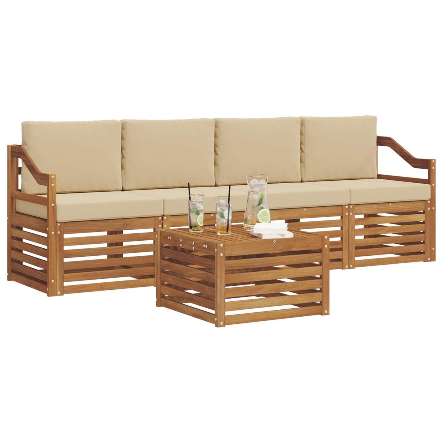 Set divani Naturale e Beige Legno di Acacia Massello