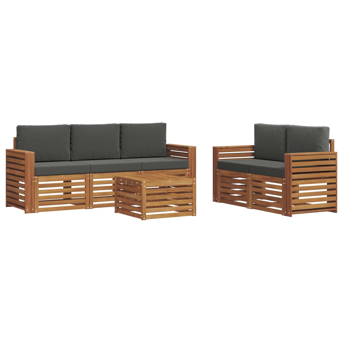 Set divani 6 pcs Naturale e Antracite Legno di Acacia Massello