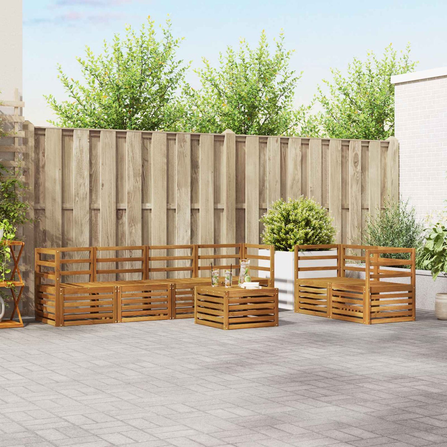 Set divani 7 pcs Naturale Legno di Acacia Massello