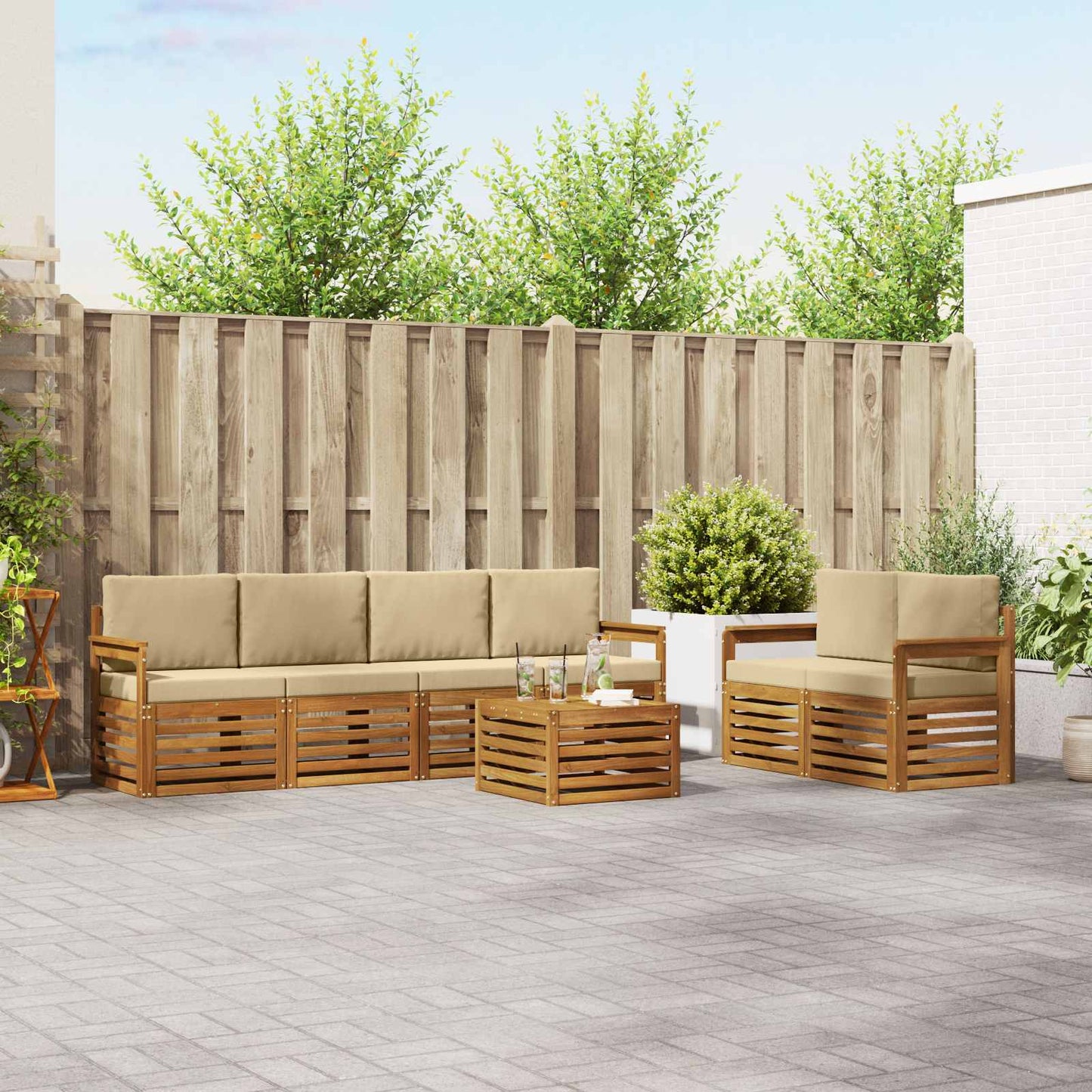 Set di divani da esterno con cuscino Naturale e Beige
