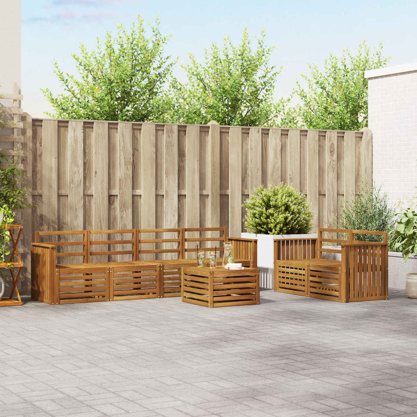 Set divani 7 pcs Naturale Legno di Acacia Massello