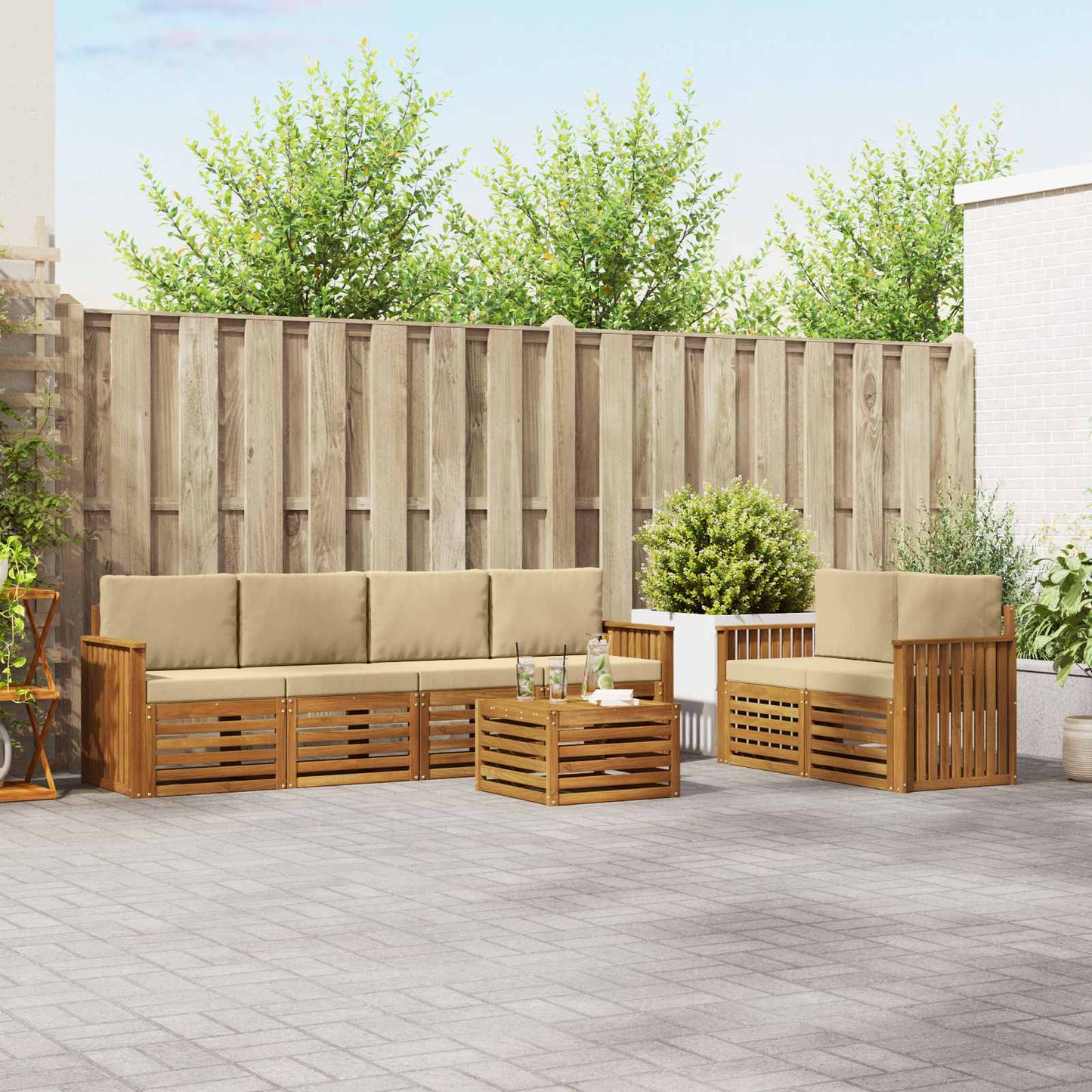 Set di divani da esterno con cuscino Naturale e Beige