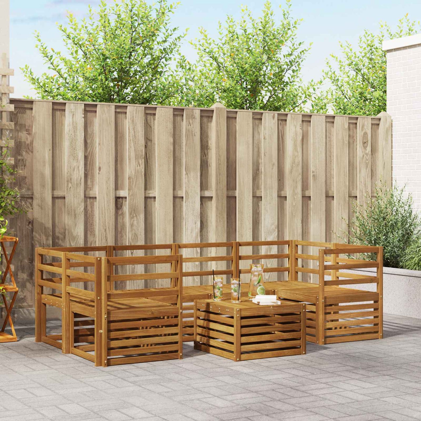 Set divani 7 pcs Naturale Legno di Acacia Massello