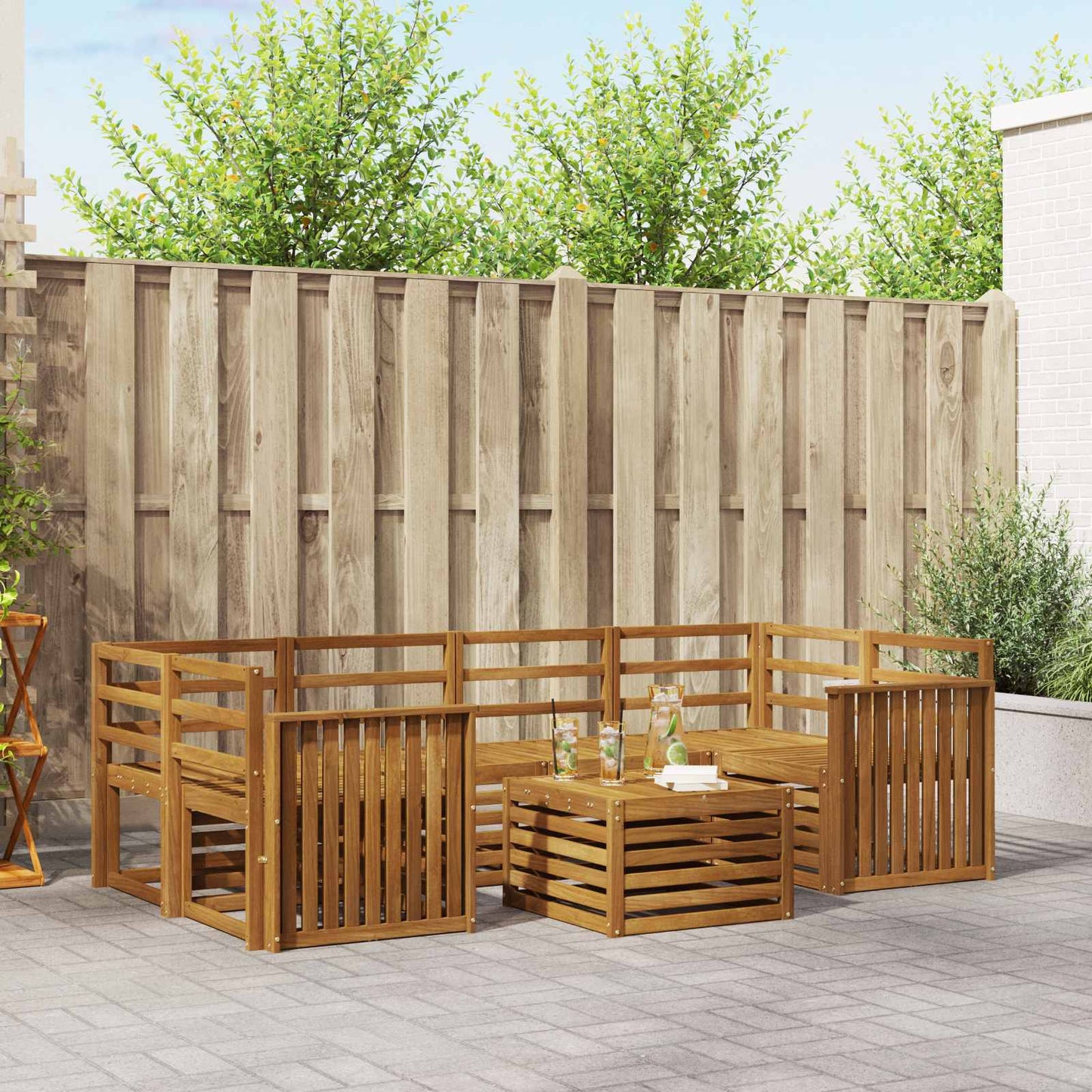 Set divani 7 pcs Naturale Legno di Acacia Massello