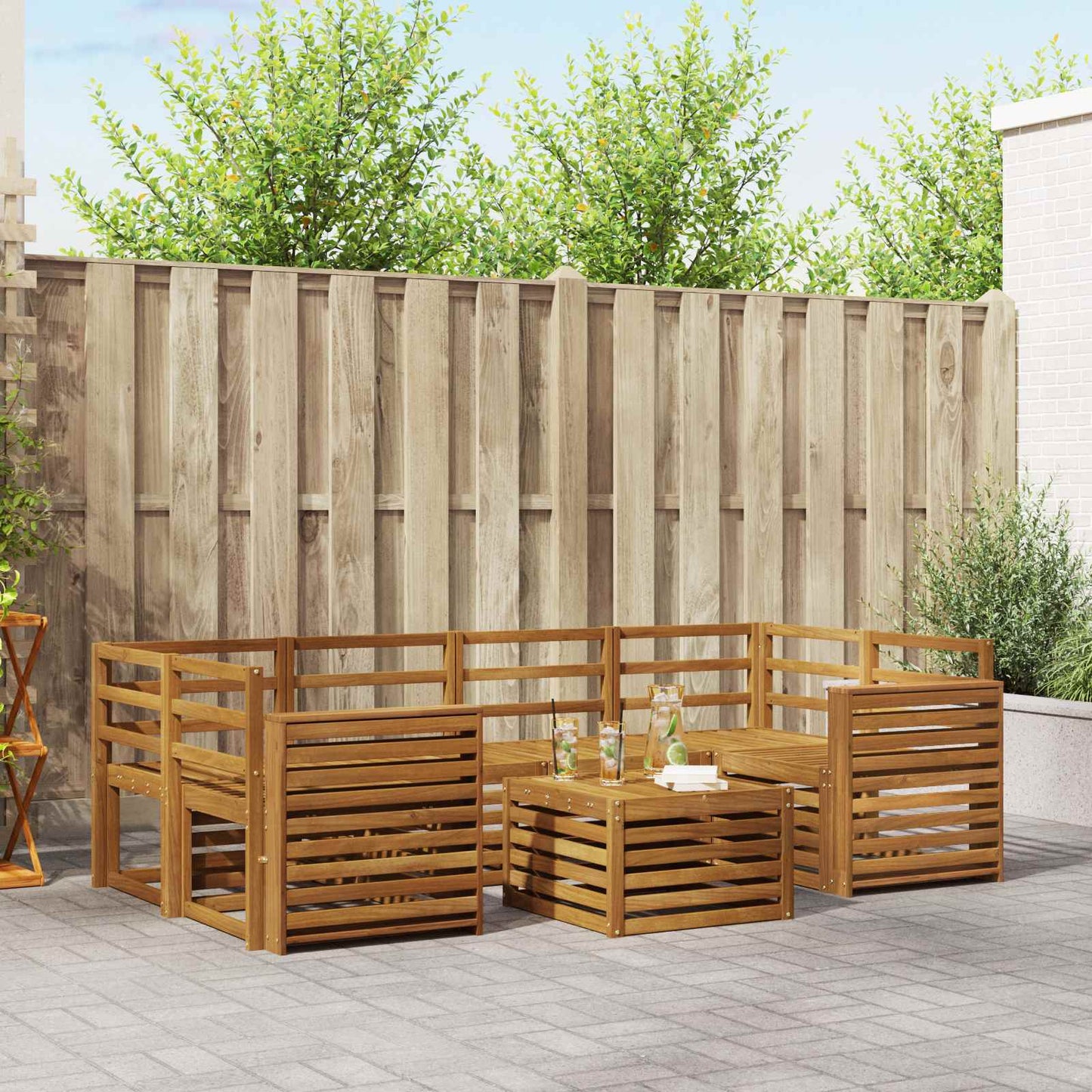 Set divani 7 pcs Naturale Legno di Acacia Massello