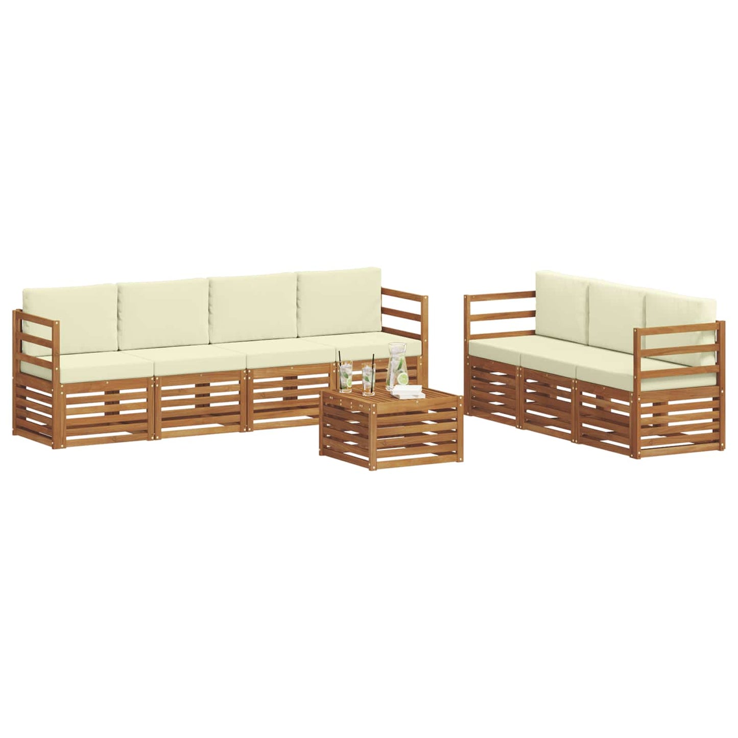 Set divani 8 pcs Naturale e Crema Legno di Acacia Massello