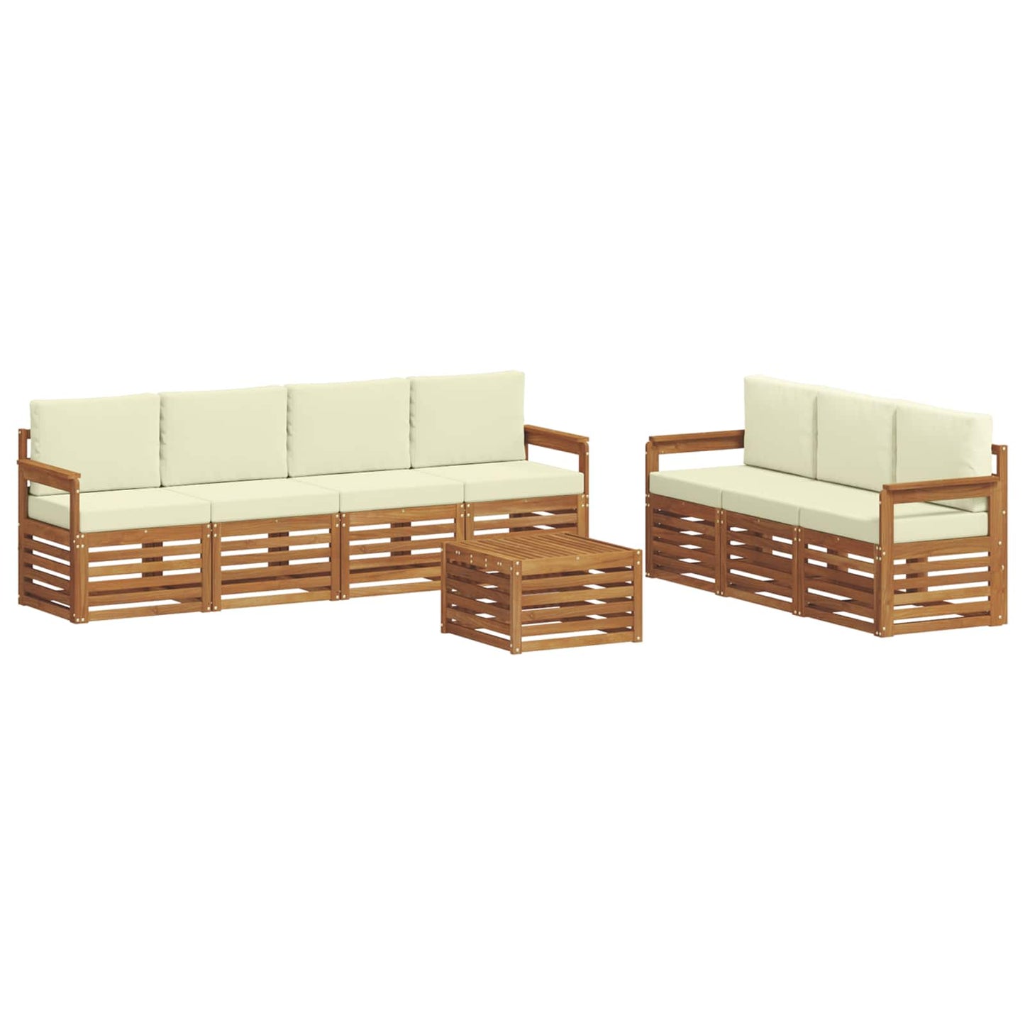 Set divani 8 pcs Naturale e Crema Legno di Acacia Massello