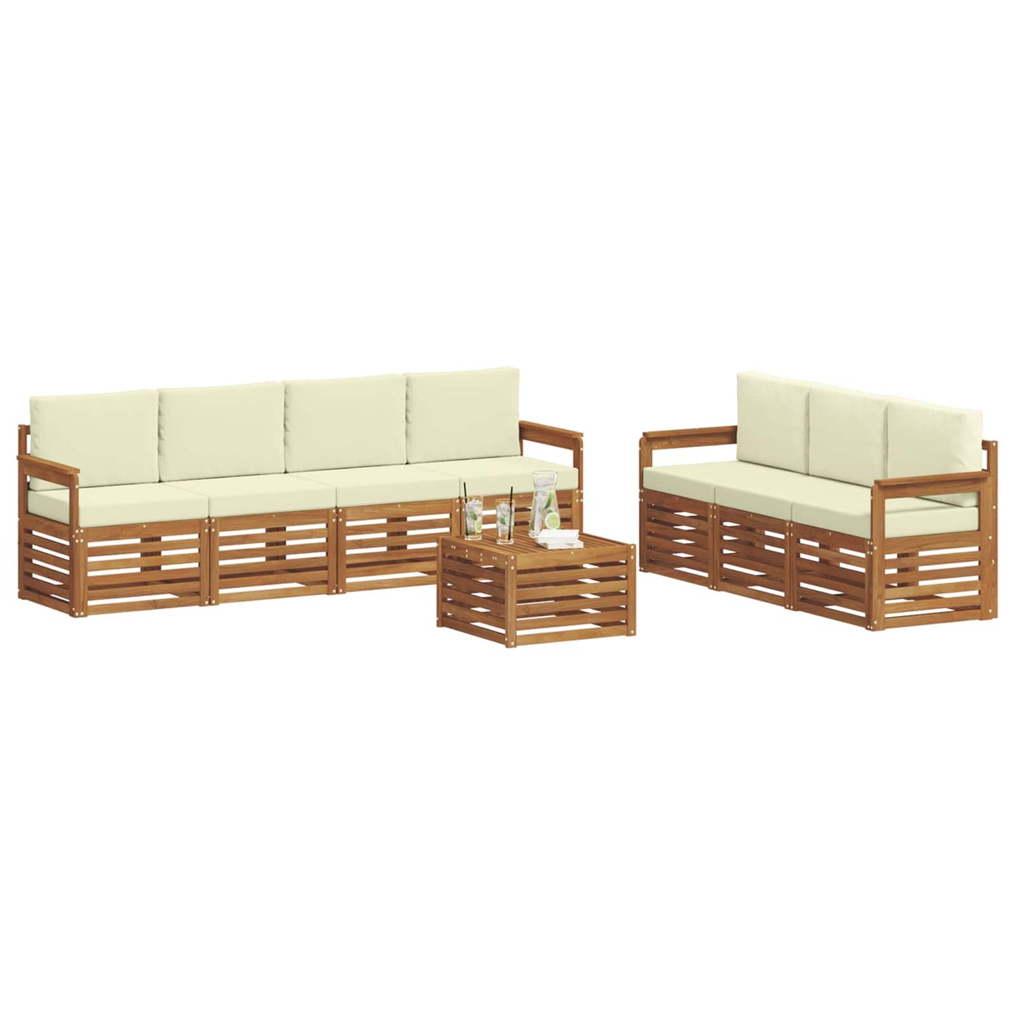 Set divani 8 pcs Naturale e Crema Legno di Acacia Massello