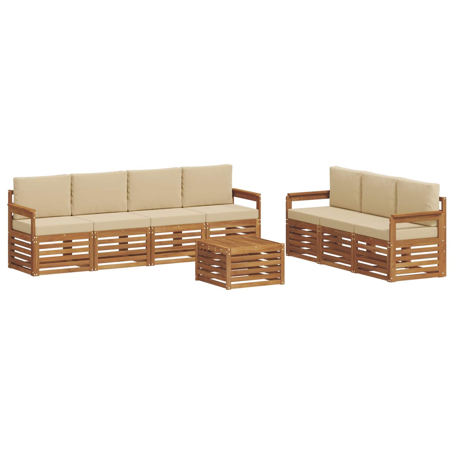 Set divani 8 pcs Naturale e Beige Legno di Acacia Massello