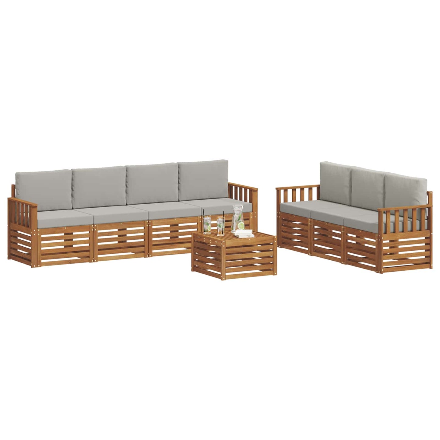 Set divani con cuscino 8 pcs Grigio Naturale e Chiaro