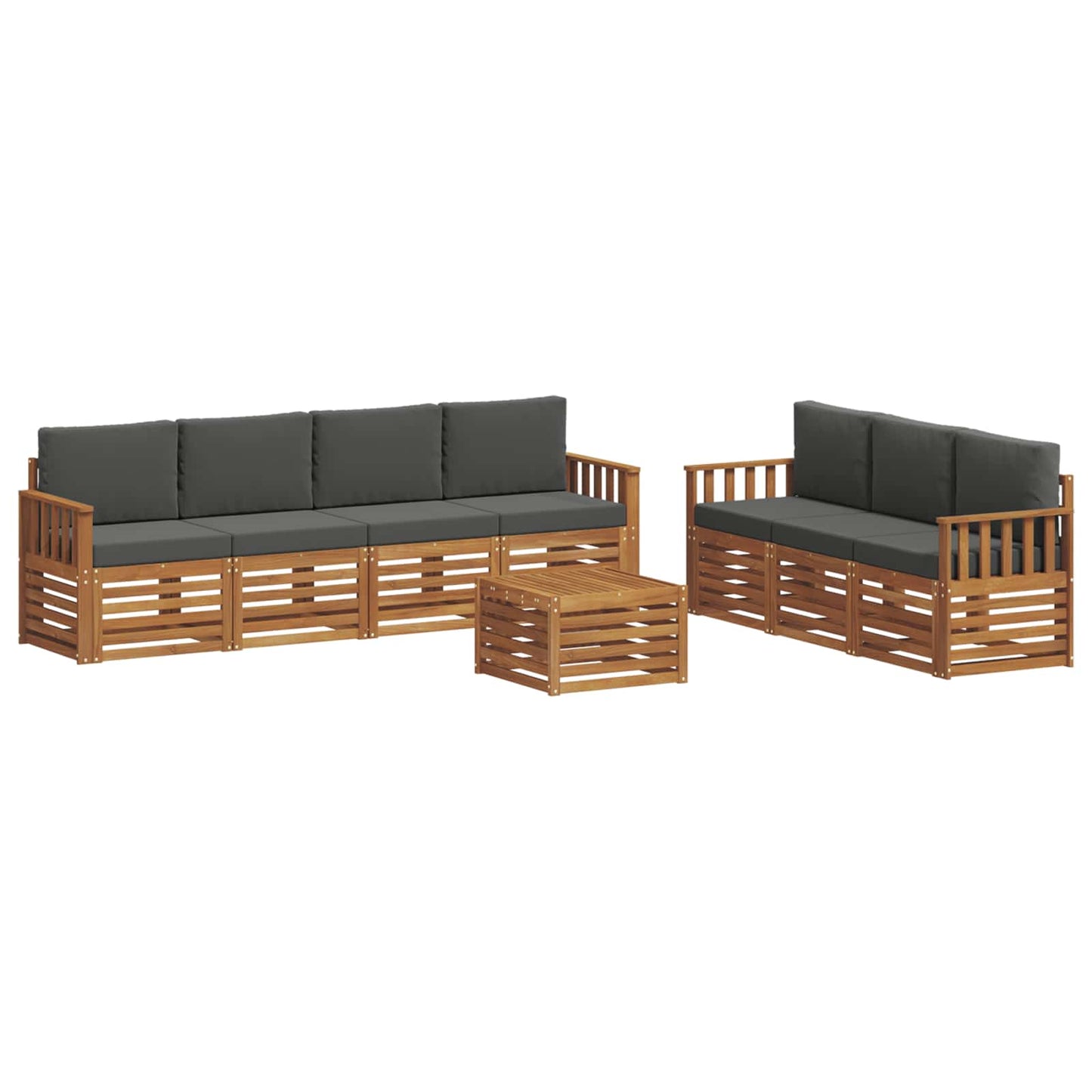 Set divani 8 pcs Naturale e Antracite Legno di Acacia Massello