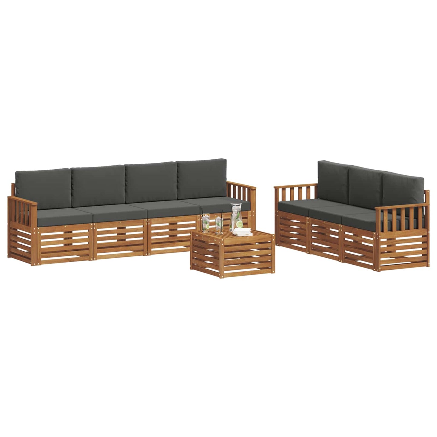 Set divani 8 pcs Naturale e Antracite Legno di Acacia Massello