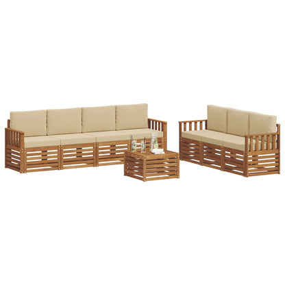 Set divani 8 pcs Naturale e Beige Legno di Acacia Massello
