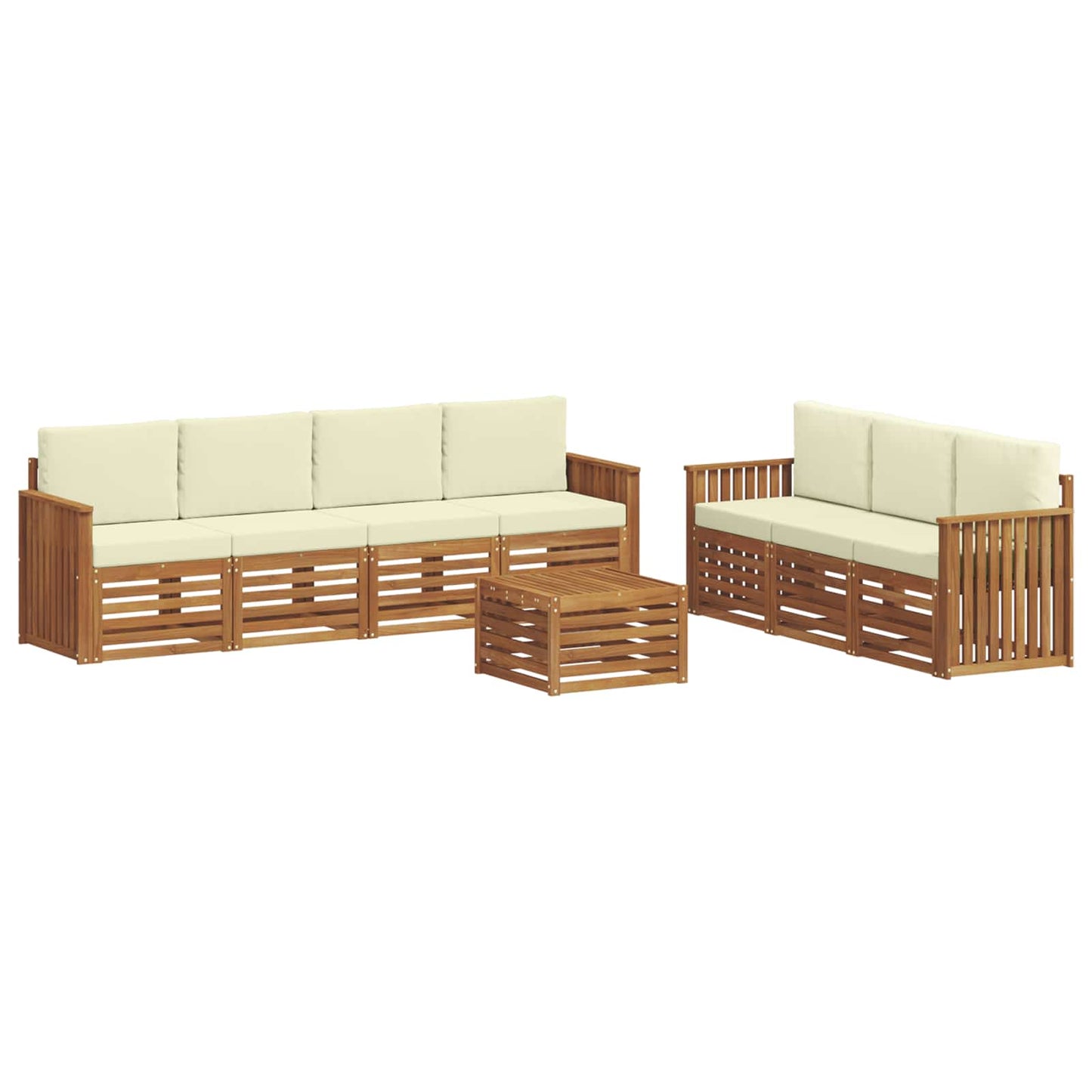 Set divani 8 pcs Naturale e Crema Legno di Acacia Massello