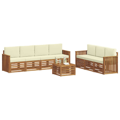 Set divani 8 pcs Naturale e Crema Legno di Acacia Massello