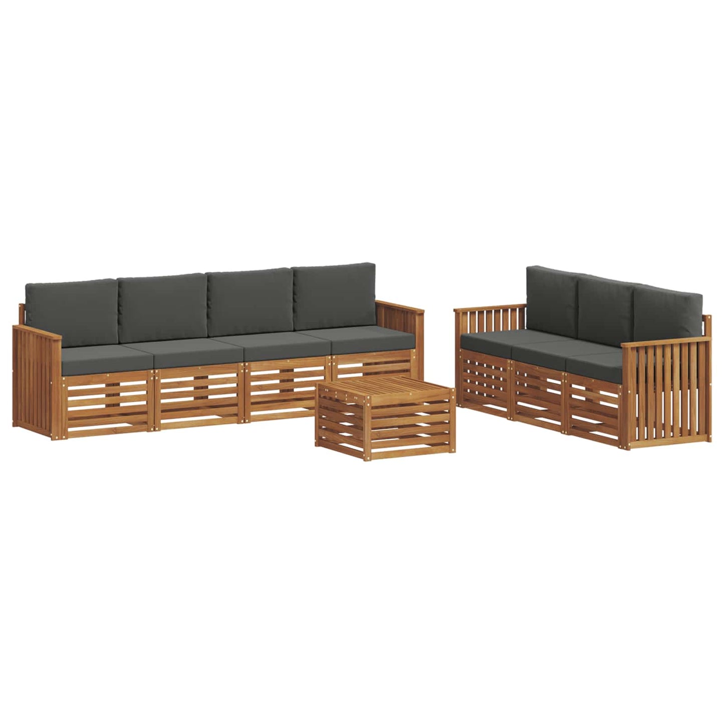 Set divani 8 pcs Naturale e Antracite Legno di Acacia Massello