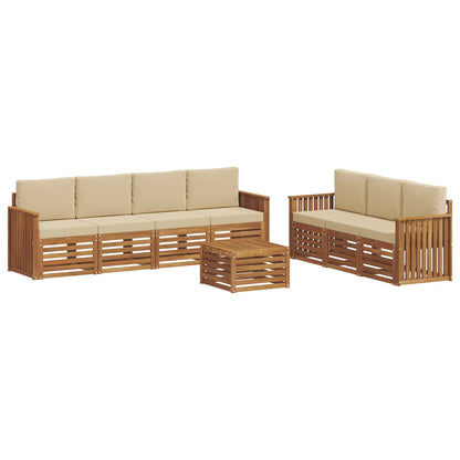 Set divani 8 pcs Naturale e Beige Legno di Acacia Massello