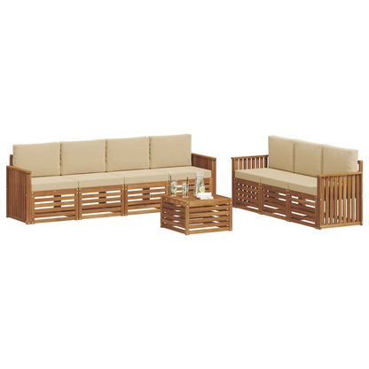 Set divani 8 pcs Naturale e Beige Legno di Acacia Massello