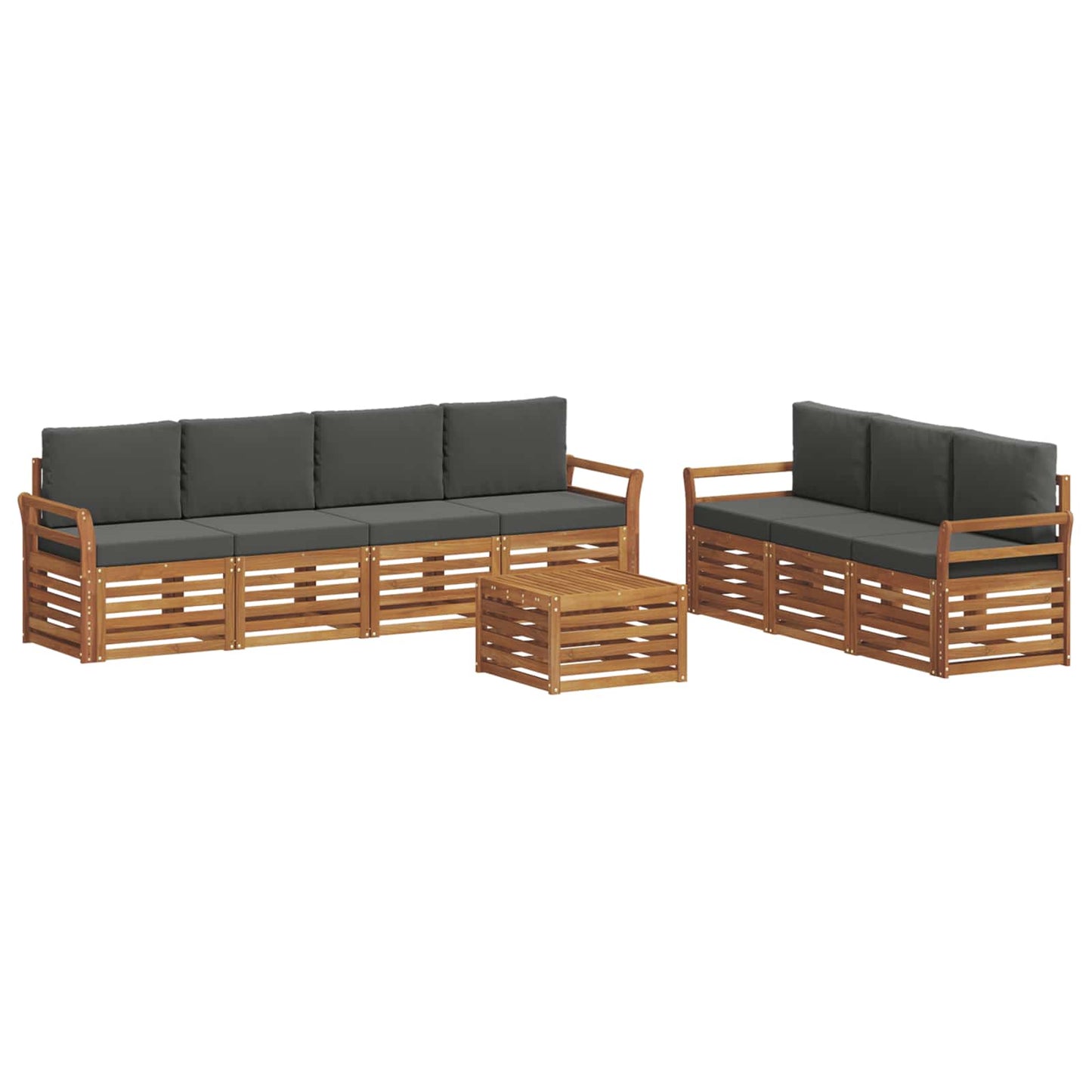 Set divani 8 pcs Naturale e Antracite Legno di Acacia Massello