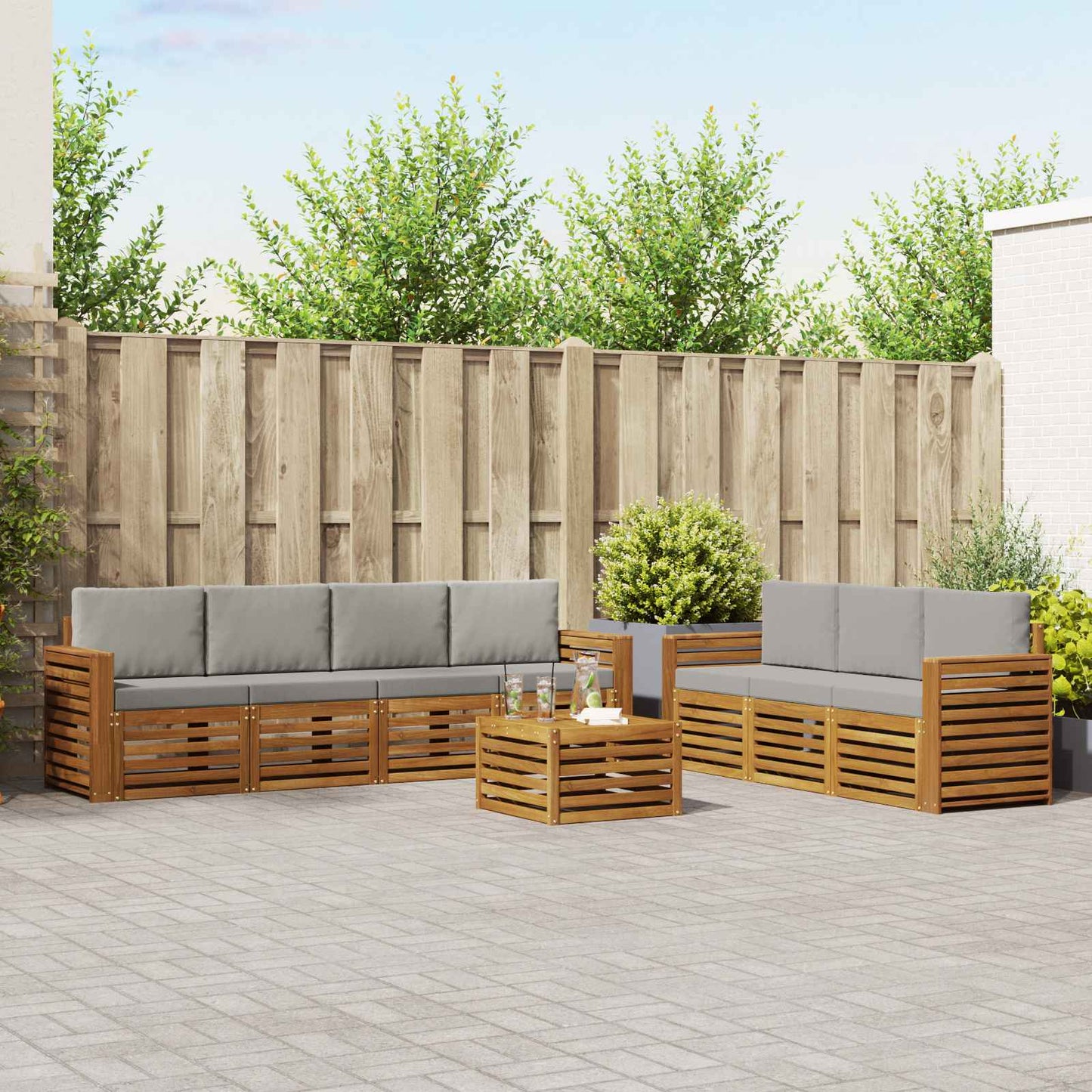 Set divani con cuscino 8 pcs Grigio Naturale e Chiaro
