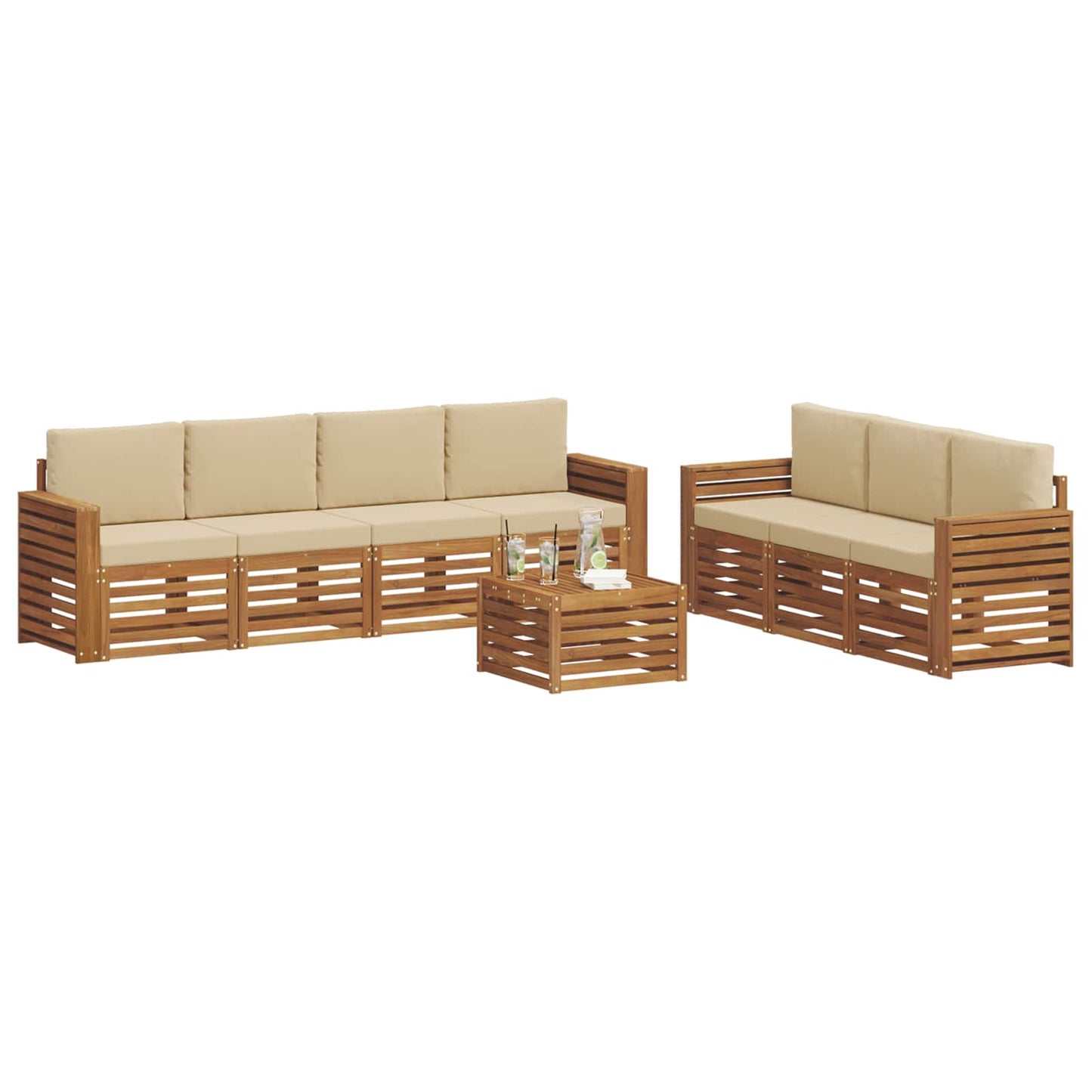 Set divani 8 pcs Naturale e Beige Legno di Acacia Massello