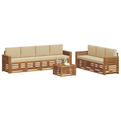 Set divani 8 pcs Naturale e Beige Legno di Acacia Massello