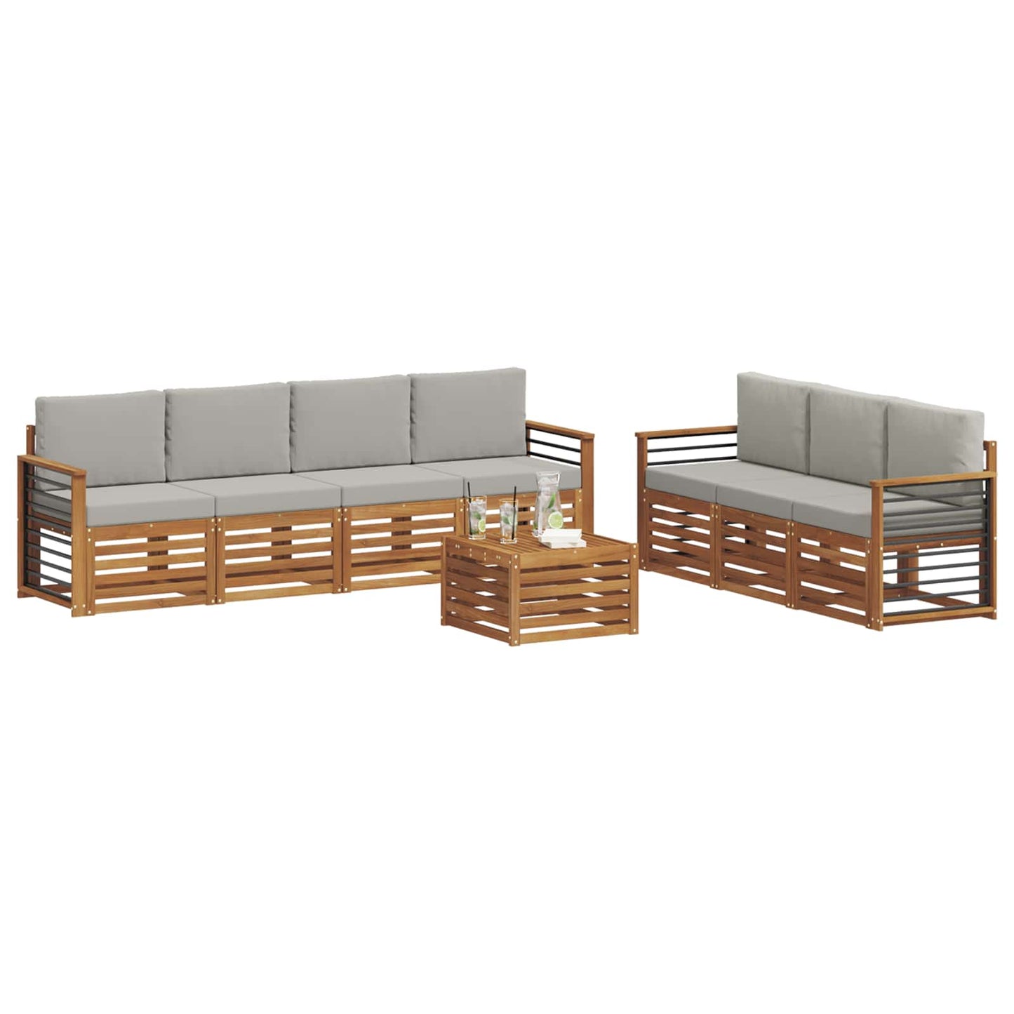 Set divani con cuscino 8 pcs Grigio Naturale e Chiaro