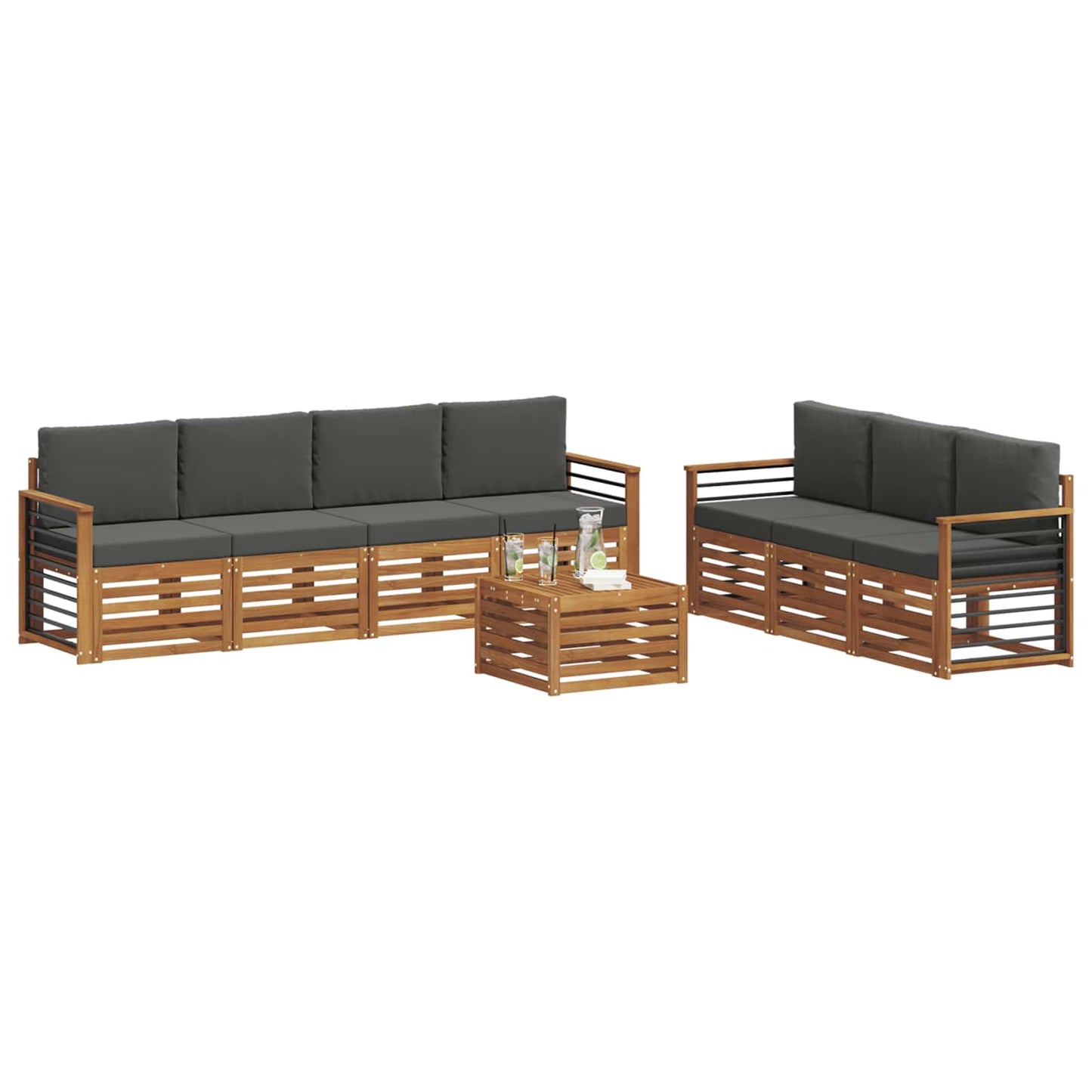 Set divani 8 pcs Naturale e Antracite Legno di Acacia Massello