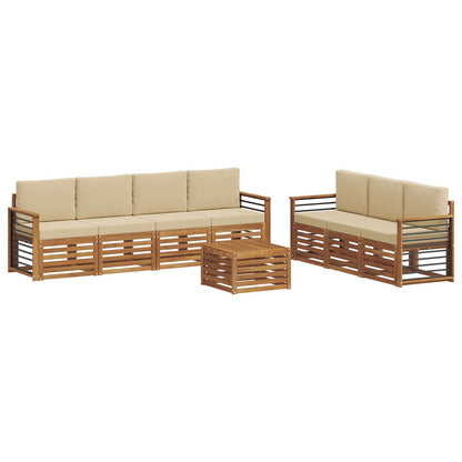 Set divani 8 pcs Naturale e Beige Legno di Acacia Massello