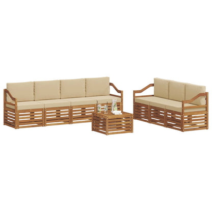 Set divani 8 pcs Naturale e Beige Legno di Acacia Massello