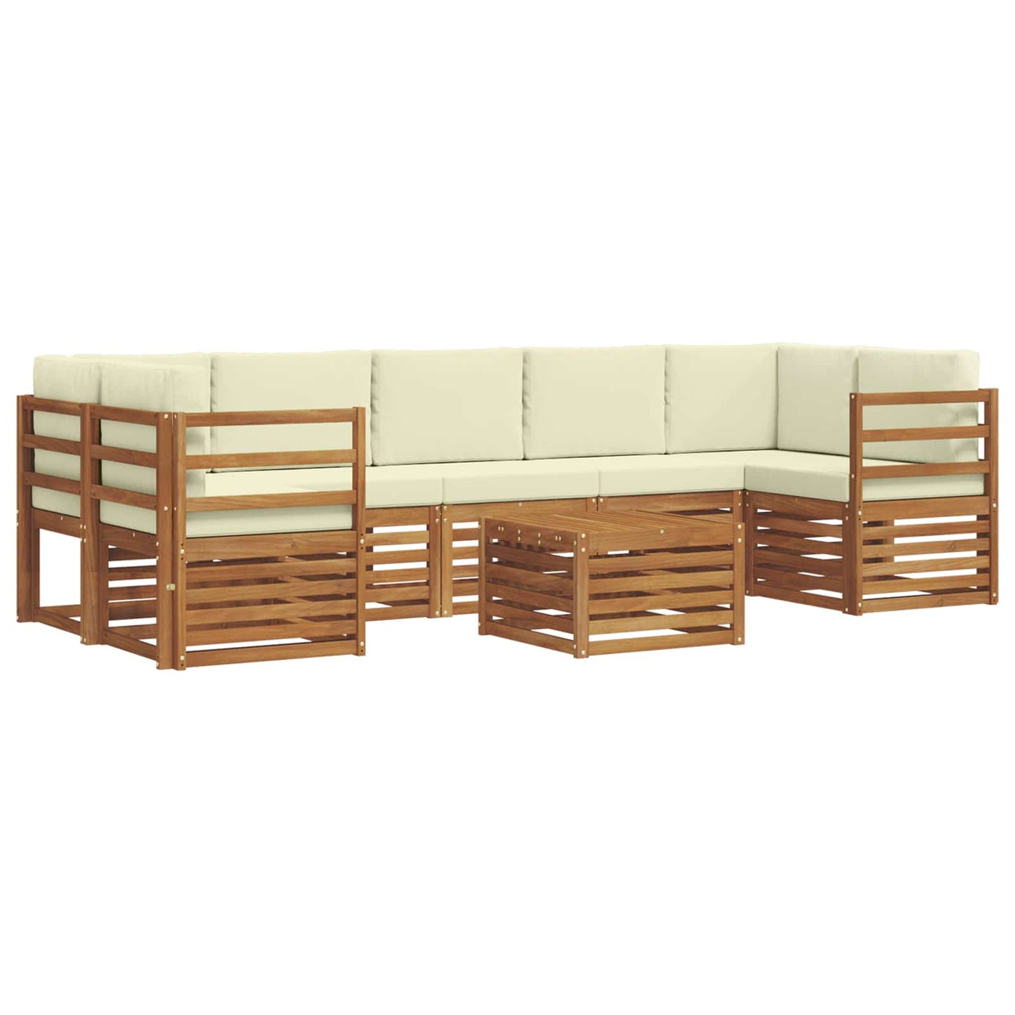 Set divani 8 pcs Naturale e Crema Legno di Acacia Massello