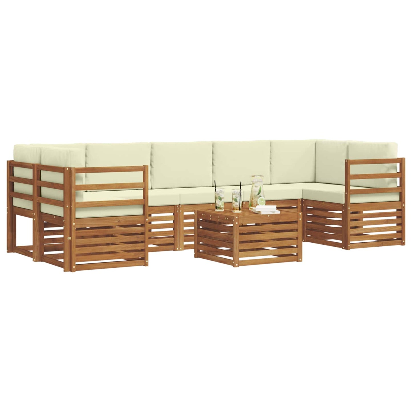 Set divani 8 pcs Naturale e Crema Legno di Acacia Massello