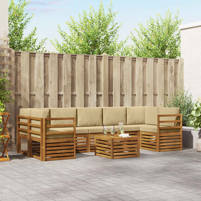 Set divani 8 pcs Naturale e Beige Legno di Acacia Massello