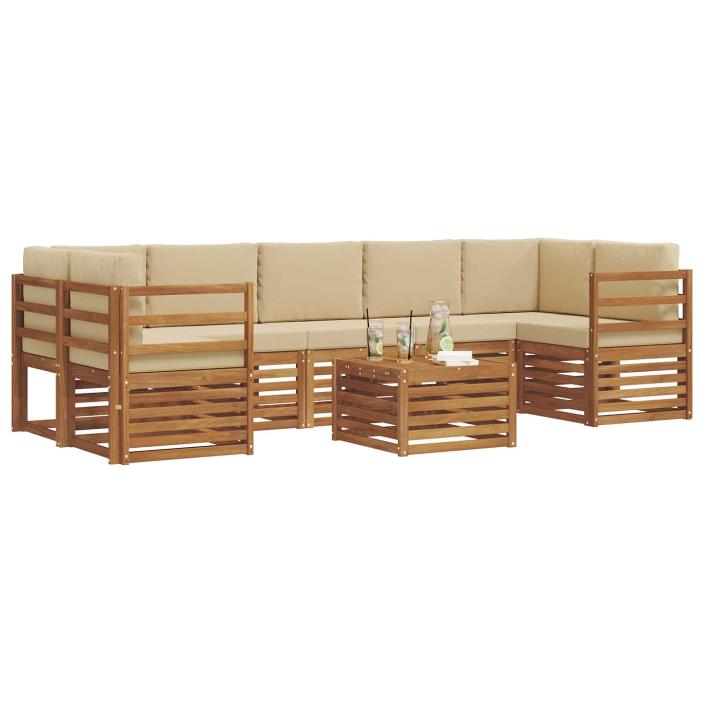 Set divani 8 pcs Naturale e Beige Legno di Acacia Massello