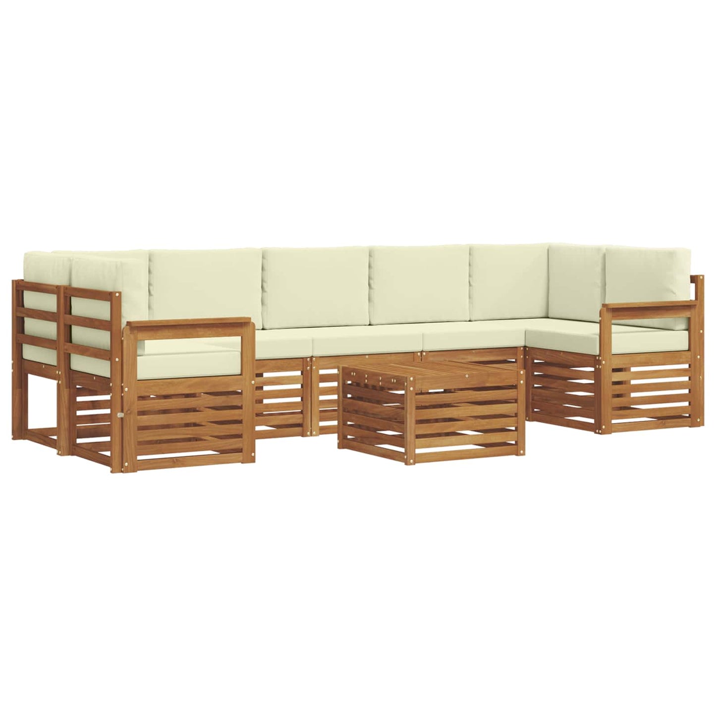 Set divani 8 pcs Naturale e Crema Legno di Acacia Massello