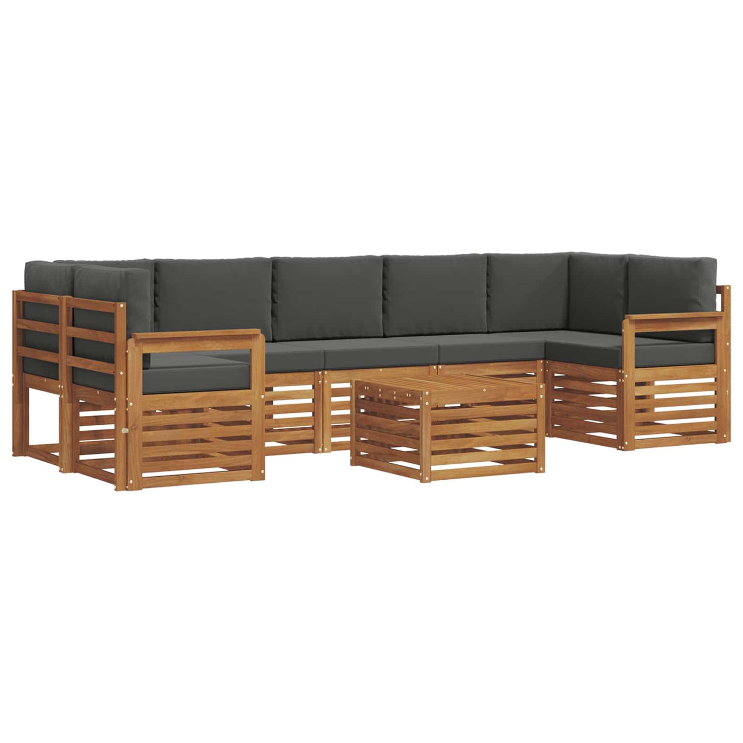 Set divani 8 pcs Naturale e Antracite Legno di Acacia Massello