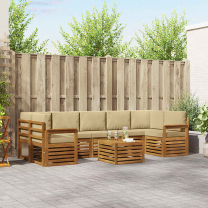 Set divani 8 pcs Naturale e Beige Legno di Acacia Massello