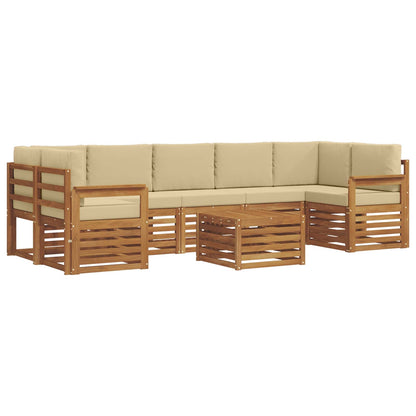 Set divani 8 pcs Naturale e Beige Legno di Acacia Massello