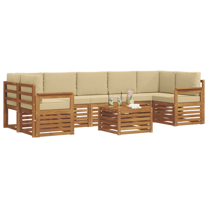 Set divani 8 pcs Naturale e Beige Legno di Acacia Massello