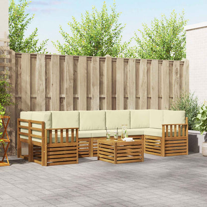 Set divani 8 pcs Naturale e Crema Legno di Acacia Massello